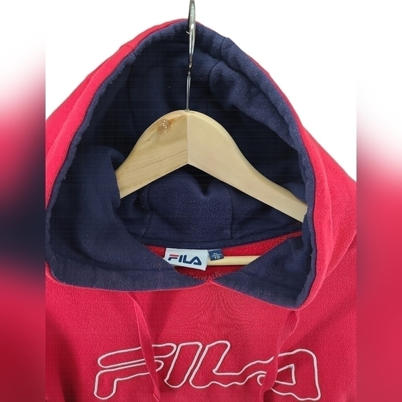 Fila Men's Pullover Hoodie Kangaroo Pocket Red Blue XL Extra Large Sweater - Picture 3 of 4